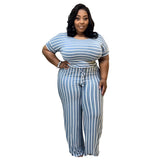 Plus Size Women Casual Loose Stripe Jumpsuit