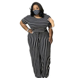 Plus Size Women Casual Loose Stripe Jumpsuit