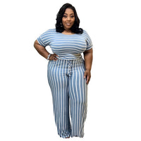 Plus Size Women Casual Loose Stripe Jumpsuit