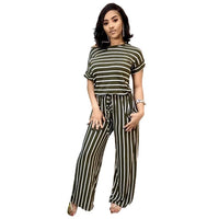 Plus Size Women Casual Loose Stripe Jumpsuit