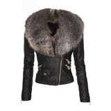 Faux fur leather Jacket Women hoodie Motorcycle Jacket