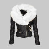 Faux fur leather Jacket Women hoodie Motorcycle Jacket