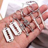 3Pair/Set Punk Skeleton Blade Drop Earrings