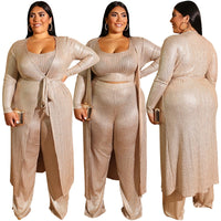 New Plus Size Women Set Gold Lace Up Suit Set