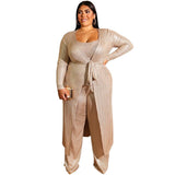 New Plus Size Women Set Gold Lace Up Suit Set