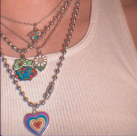 Vintage Heart Colorful Butterfly Pendant Necklace