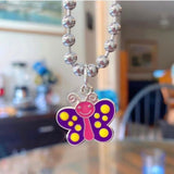 Vintage Heart Colorful Butterfly Pendant Necklace