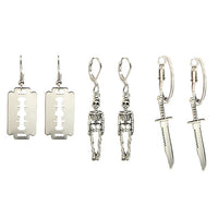 3Pair/Set Punk Skeleton Blade Drop Earrings