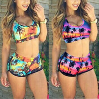 Sexy Swimsuit Women's Crop Top High Waist Shorts Floral Bikini Beach Swimwear Beachwear New - Biwav