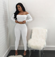 Women long sleeve crop top full pants 2 piece set - Biwav