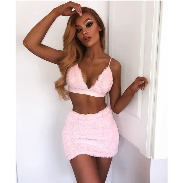 Sexy Women 2pcs Strappy Bodycon Crop Top Mini Skirt Set Backless Suits - Biwav