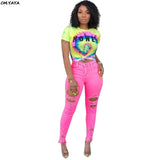 New women galaxy letter tie dyed 3d design print o-neck short sleeve tee top fashion casual t-shirts summer  3702 - Biwav